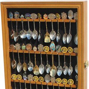 🪵 36-Spoon Display Case, Oak Look, Lockable Glass Door, Velvet-lined Cabinet 🪵